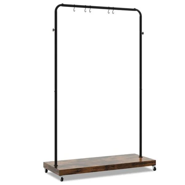 Portant à Vetement à Roulettes Penderie Vetement Tringle 85 Cm 5 Crochets pour Chambre Buanderie Style Industriel Marron Rustique