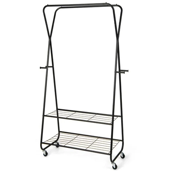 Portant à vêtements sur Roulettes à 2 Etagères, Porte Manteaux , Penderie Charge max. 30 kg Noir