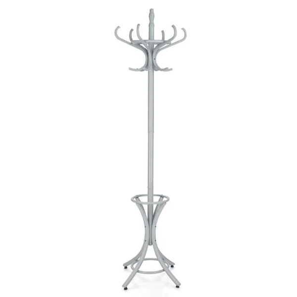 Porte Manteau sur Pieds avec 12 Crochets en Bois Massif pour Manteaux Chapeaux Parapluie 51 x 51 x 184 CM, 4 Couleurs au choix Gris