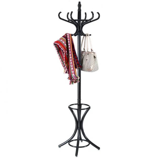 Porte Manteau sur Pieds avec 12 Crochets en Bois Massif pour Manteaux Chapeaux Parapluie 51 x 51 x 184 CM, 4 Couleurs au choix