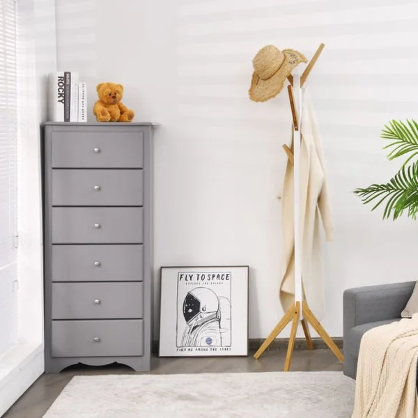 Porte Manteaux 6 Crochets 55 x 179 cm Style Scandinave Base Stable en Bambou pour Entrée Chambre Dortoir Appartement Blanc Naturel
