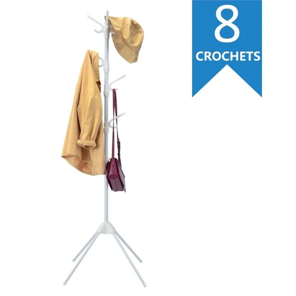 Porte Manteaux 8 Crochets en Acier Rangement pour Vestes Manteaux Chapeaux Blanc