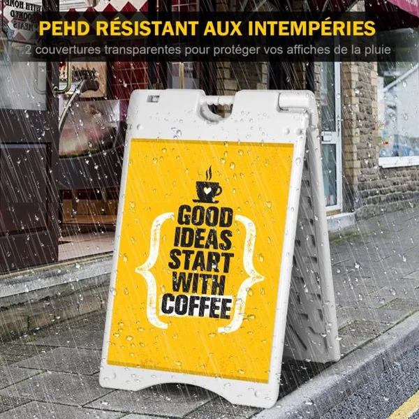 Porte-affiche A2 Panneau d’affichage Chevalet pour trottoir en HDPE 2 Films Plastiques Pliable 90,8x45,6x61cm Gris