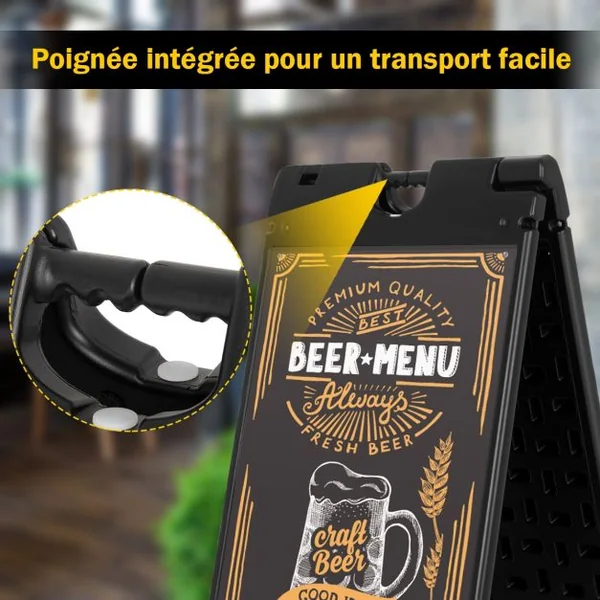 Porte-affiche A2 Panneau d’affichage Chevalet pour trottoir en HDPE 2 Films Plastiques Pliable 90,8x45,6x61cm Noir