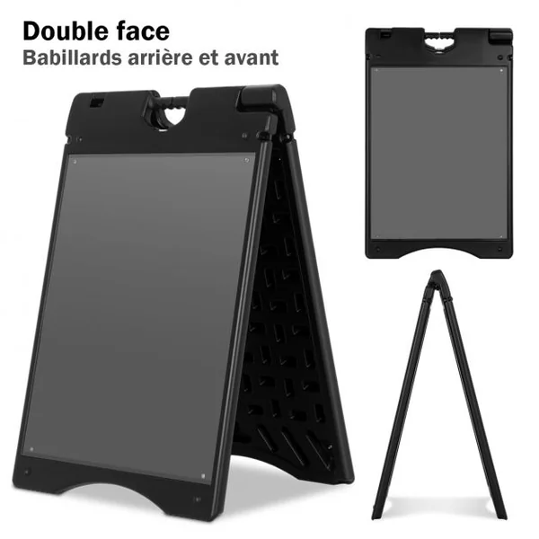 Porte-affiche A2 Panneau d’affichage Chevalet pour trottoir en HDPE 2 Films Plastiques Pliable 90,8x45,6x61cm Noir