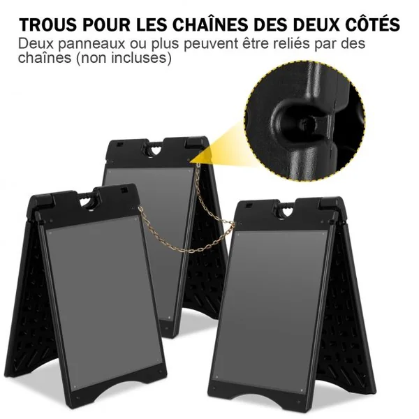 Porte-affiche A2 Panneau d’affichage Chevalet pour trottoir en HDPE 2 Films Plastiques Pliable 90,8x45,6x61cm Noir