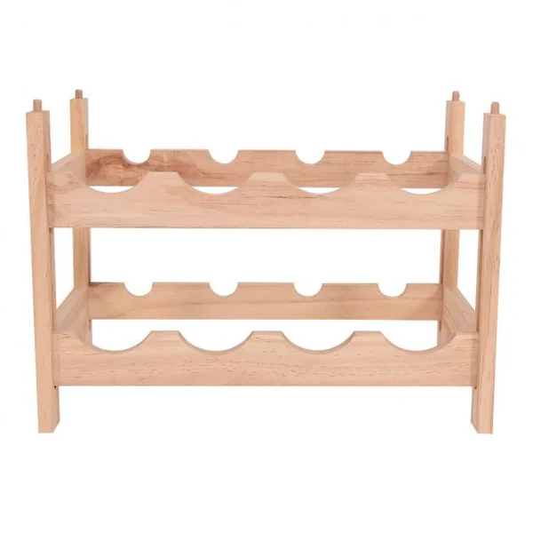 Porte-bouteille de vin 2 niveaux Casier à vin en bois 8 bouteilles Etagère à vin empilable en bois, 43x25x31cm, Naturel