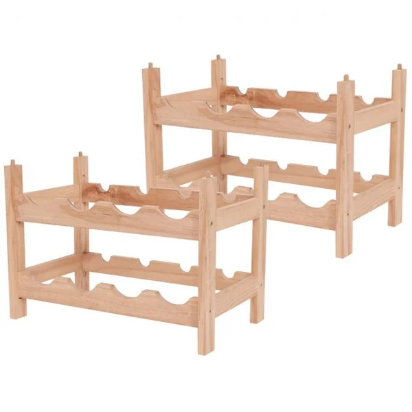 Porte-bouteille de vin 2 niveaux Casier à vin en bois 8 bouteilles Etagère à vin empilable en bois, 43x25x31cm, Naturel