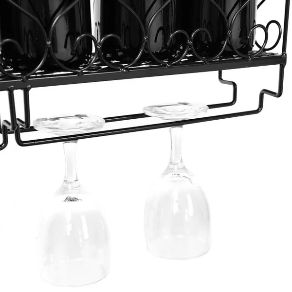 Porte-bouteilles à Vin mural support pour 6 bouteilles et porte-verres Range Bouteille en Fer Haute Qualité 50 x 10 x 17 cm