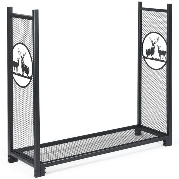 Porte-Bûches Cadre en Acier Peint avec Motif Spécial d'Elan 126,5x38x117CM Charge 200KG Noir
