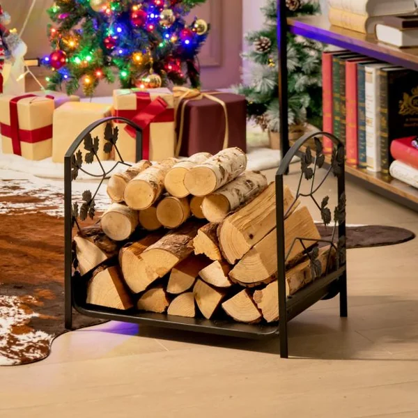 Porte-Bûches en Fer Forgé Range Bûche pour Intérieur&Extérieur Pieds Surélevés Capacité de poids de 50 kg 48 x 34 x 41cm