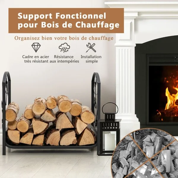 Porte-Bûches en Fer Forgé Range Bûche pour Intérieur&Extérieur Pieds Surélevés Capacité de poids de 50 kg 48 x 34 x 41cm