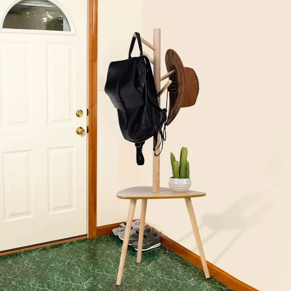 Porte-Manteau en Bois avec 4 Crochets Porte-manteaux pour Ranger Vestes Manteaux Chapeaux avec étagère 44,5x44,5x121,5CM