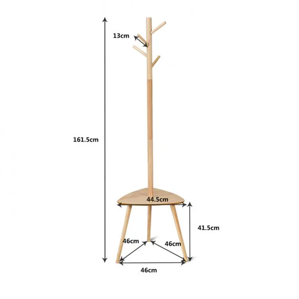 Porte-manteau sur Pied en Bois avec 4 Crochets à Vêtements et Chapeaux 1 étagère de rangement 44,5 x 44.5 x 161,5 cm