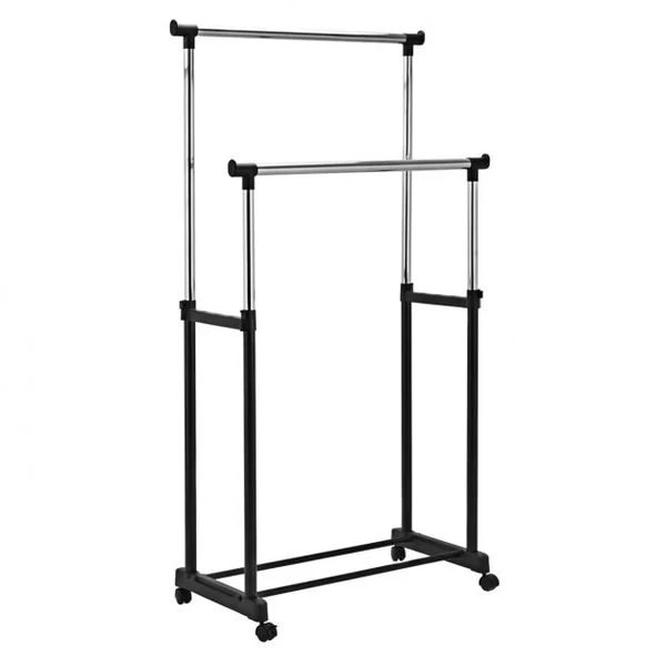 Porte-manteau sur Roulettes avec Étagère à Chaussures Portant à Vêtements Hauteur Réglable Double Barres, 84x43x168cm