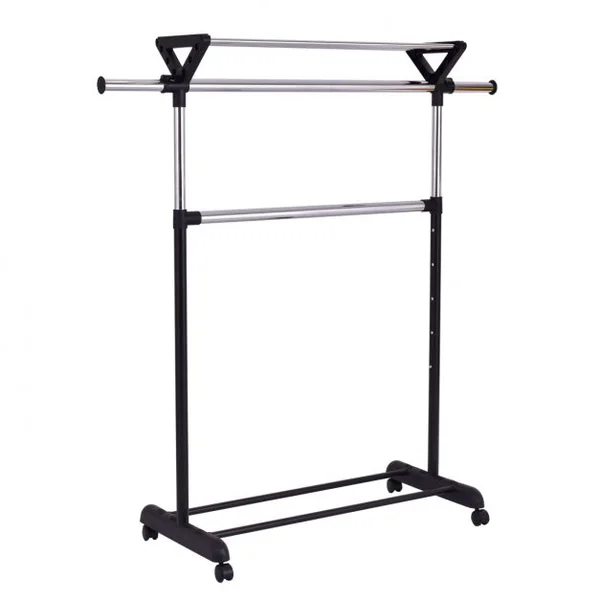 Porte-manteau à barres réglables de 94.5 à 134 cm, hauteur réglable de 136 à 176 cm, à roulettes, 134x44x176 cm