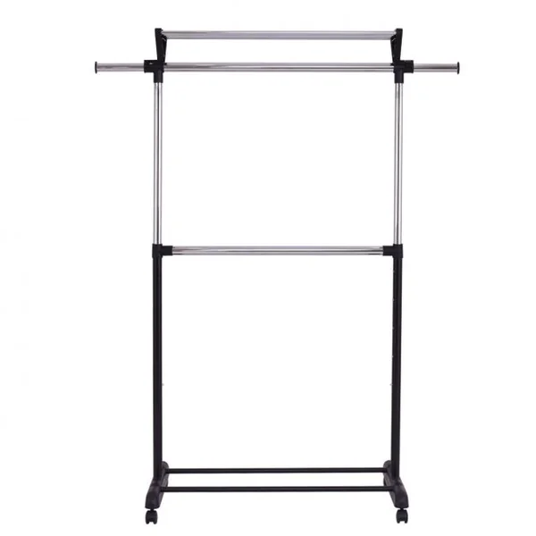 Porte-manteau à barres réglables de 94.5 à 134 cm, hauteur réglable de 136 à 176 cm, à roulettes, 134x44x176 cm