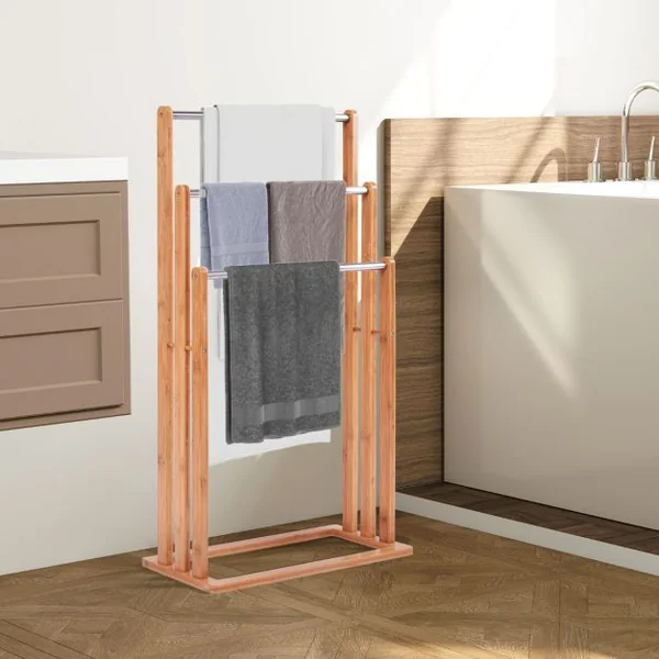 Porte-serviettes et vêtements, Échelle pour serviettes Meuble serviettes 3 barres, 46 x 24 x 84 CM (L x P x H), Naturel