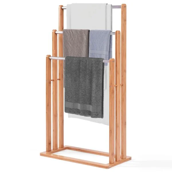 Porte-serviettes et vêtements, Échelle pour serviettes Meuble serviettes 3 barres, 46 x 24 x 84 CM (L x P x H), Naturel