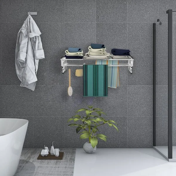 Porte-Serviettes Extensible Mural - 8 Barres en Acier Inox. 86 x 62 x 22 CM pour Salle de Bain Argent
