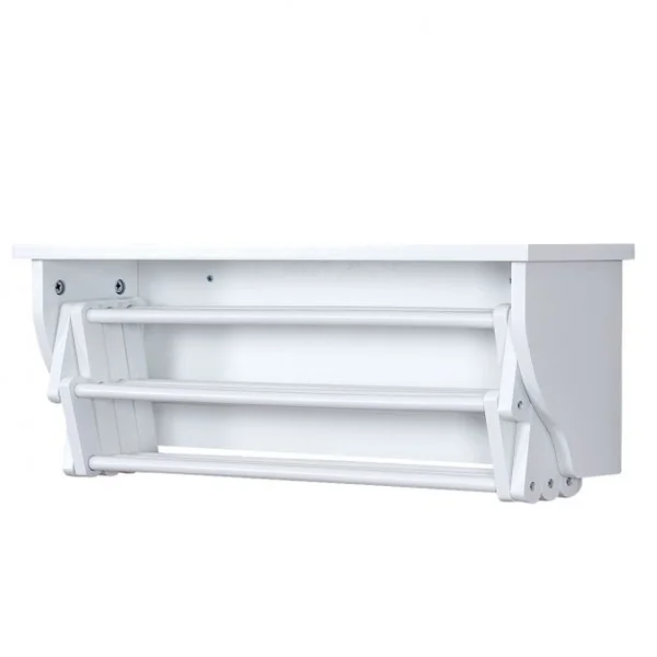 Porte-serviettes Mural Extensible en Accordéon avec 10 Tiges à Linge en Bois de Pin et Mdf 65x21,5x17-44cm Blanc