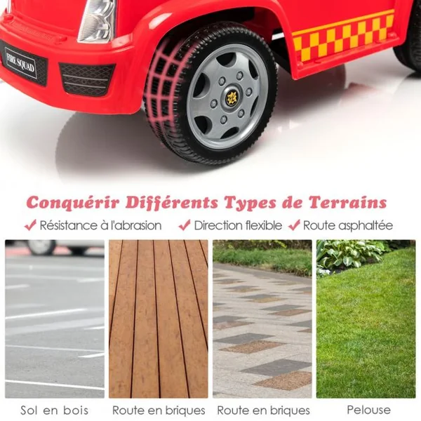 Porteur - Camion de Pompiers pour Enfants Musique Phares Sirène Klaxon 18-36 Mois Rouge