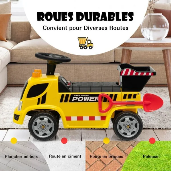 Porteur Camion pour Enfants avec Sirène Musique et Phares Seau Basculant et Pelle Amovible 18 à 36 Mois Jaune
