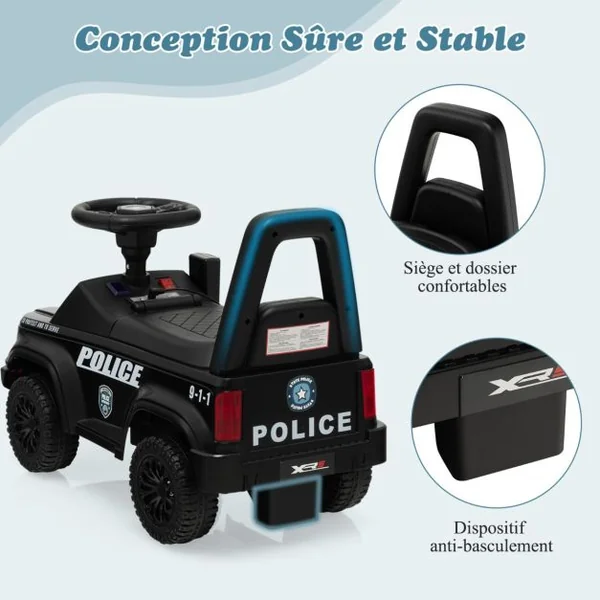 Porteur Enfant avec Klaxon Coffre à Jouets sous Siège Mégaphone Voyant Effets Sonores pour 18 Mois-3 Ans