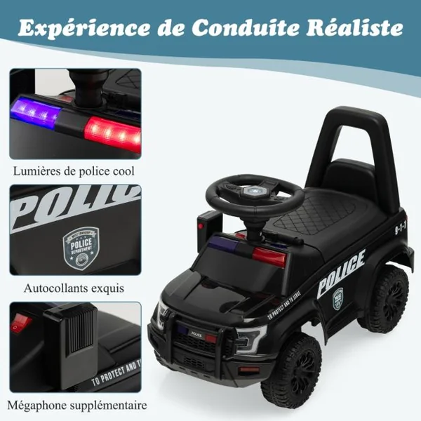 Porteur Enfant avec Klaxon Coffre à Jouets sous Siège Mégaphone Voyant Effets Sonores pour 18 Mois-3 Ans
