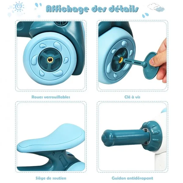 Porteur Enfant Draisienne pour Apprentissage de l'Equilibre avec Musique et Lumière Bleu