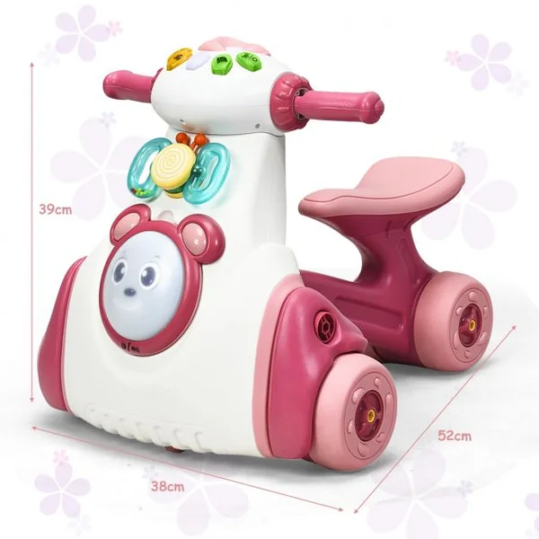Porteur Enfant Draisienne pour Apprentissage de l'Equilibre avec Musique et Lumière Rose