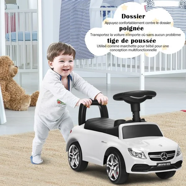 Porteur pour Enfants 12-36 Mois avec Klaxon Musique Rangement sous le Siège Blanc