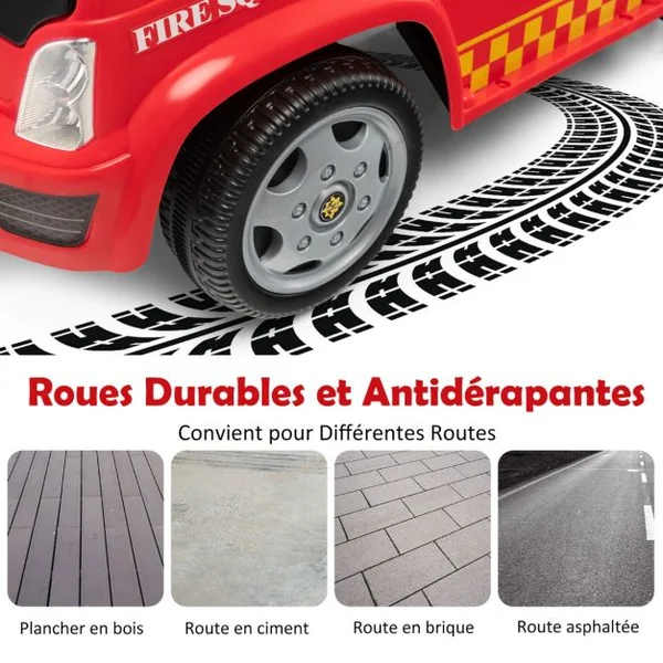 Porteur pour Enfants avec Machine à Bulles Lumineux Sirène Sonore et Musique Camion de Pompiers à Pousser Rouge