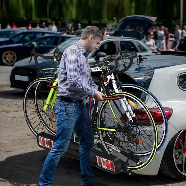 Porte-vélos pour Attelage sur SUV Berline Fourgon pour 2 Vélos Conception Intelligente de Basculement 113x72x63cm