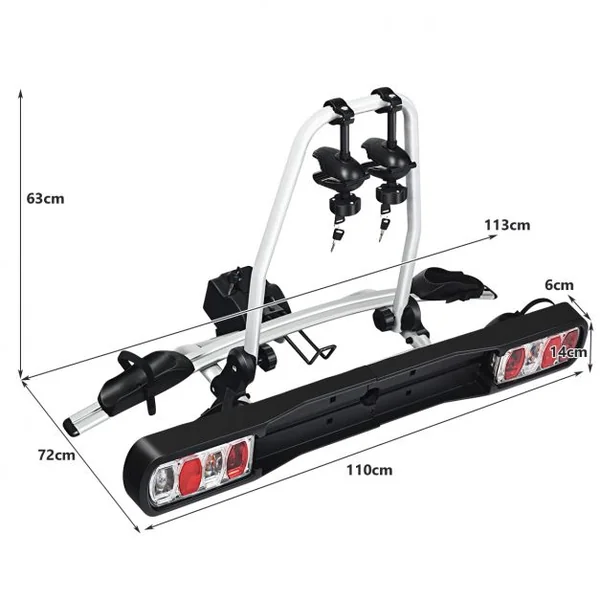 Porte-vélos pour Attelage sur SUV Berline Fourgon pour 2 Vélos Conception Intelligente de Basculement 113x72x63cm