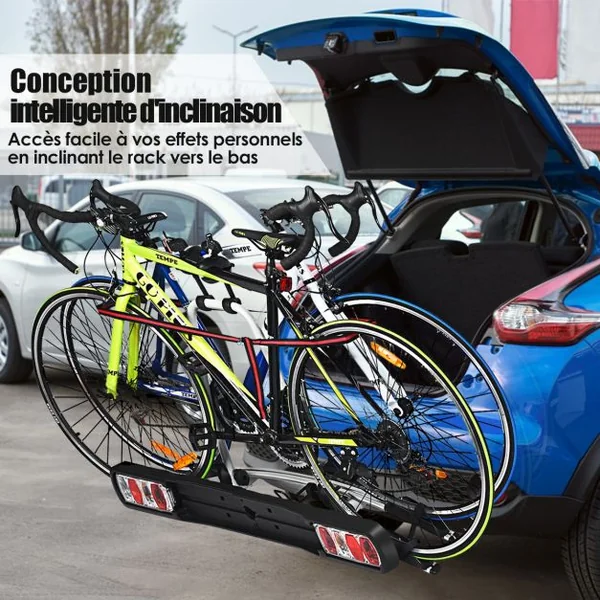 Porte-vélos pour Attelage sur SUV Berline Fourgon pour 2 Vélos Conception Intelligente de Basculement 113x72x63cm
