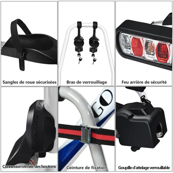 Porte-vélos pour Attelage sur SUV Berline Fourgon pour 2 Vélos Conception Intelligente de Basculement 113x72x63cm