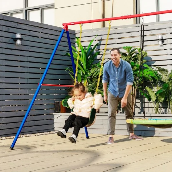 Portique de Balançoire en Métal avec Structure en A Support de Balançoire en Acier avec Tapis Antidérapant Charge 250kg 260 x 182 x 182 CM