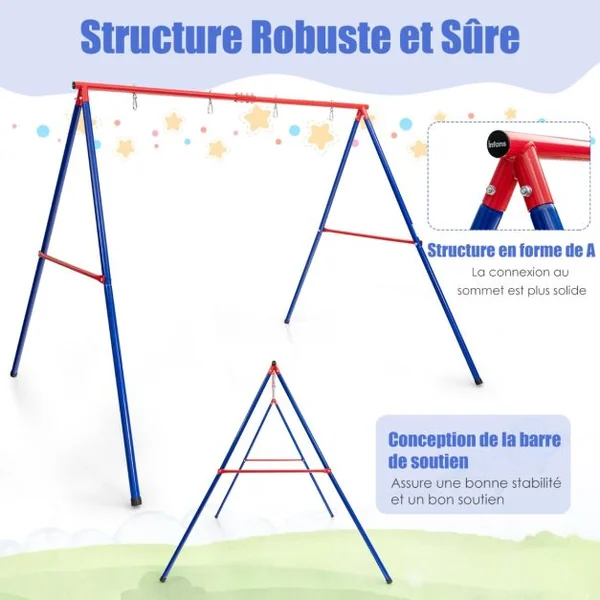 Portique de Balançoire en Métal avec Structure en A Support de Balançoire en Acier avec Tapis Antidérapant Charge 250kg 260 x 182 x 182 CM
