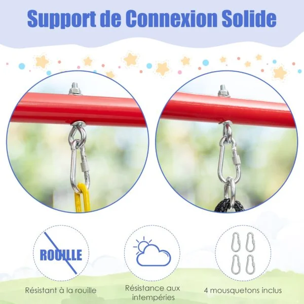 Portique de Balançoire en Métal avec Structure en A Support de Balançoire en Acier avec Tapis Antidérapant Charge 250kg 260 x 182 x 182 CM