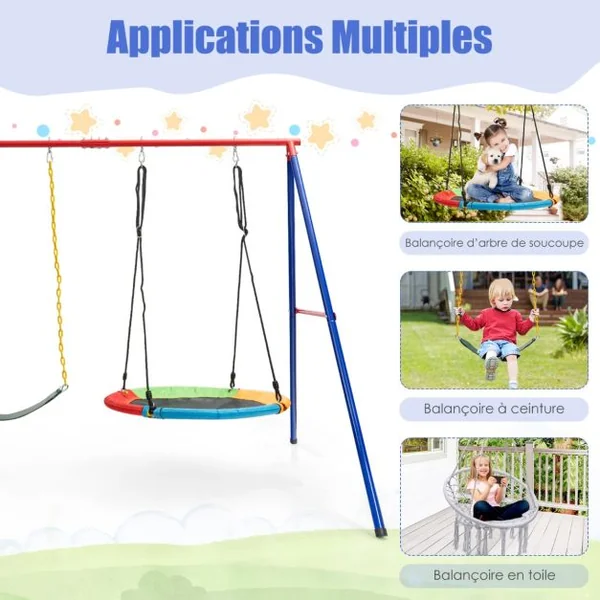 Portique de Balançoire en Métal avec Structure en A Support de Balançoire en Acier avec Tapis Antidérapant Charge 250kg 260 x 182 x 182 CM