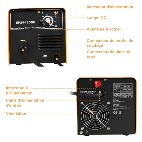 Poste à Souder Mig 130 Machine de Soudage 30-120a 220-240v 50hz avec Accessoires en Fer 345x185x25cm Orange