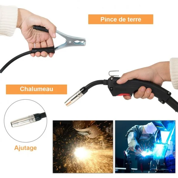 Poste à Souder Mig 130 Machine de Soudage 30-120a 220-240v 50hz avec Accessoires en Fer 345x185x25cm Orange