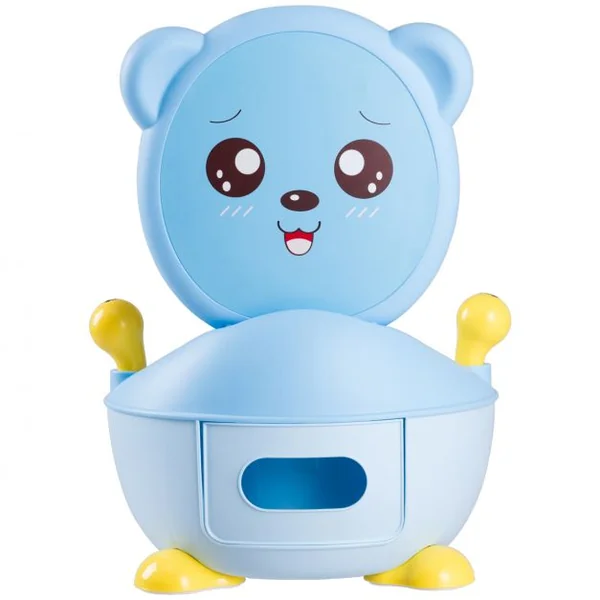 Pot de Bébé Siège de Toilettes pour Bébé Enfant avec Couvercle Anti-odeur en Forme d’Ours Bleu