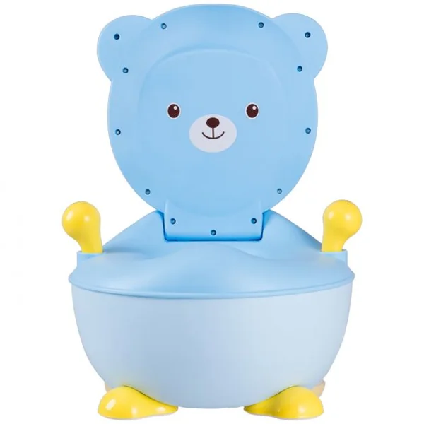 Pot de Bébé Siège de Toilettes pour Bébé Enfant avec Couvercle Anti-odeur en Forme d’Ours Bleu