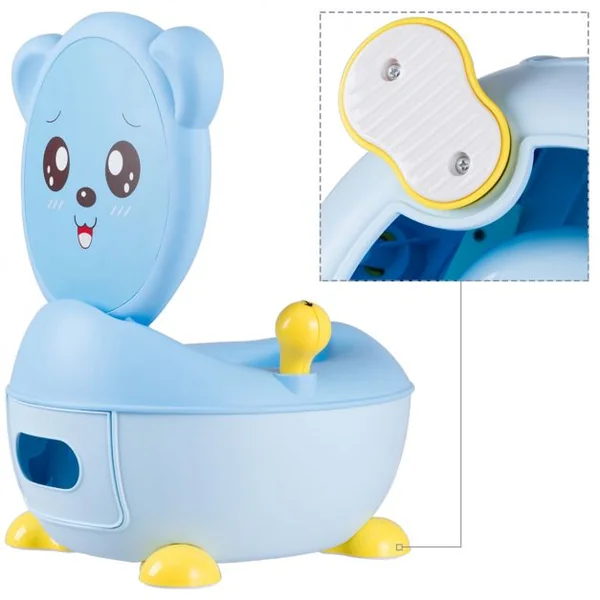 Pot de Bébé Siège de Toilettes pour Bébé Enfant avec Couvercle Anti-odeur en Forme d’Ours Bleu