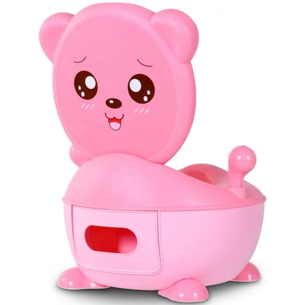 Pot de bébé Siège de toilettes pour enfant de 6 mois à 5 ans avec Couvercle anti-odeur en Forme d’Ours 1,9 L, Rose