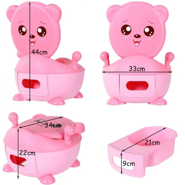 Pot de bébé Siège de toilettes pour enfant de 6 mois à 5 ans avec Couvercle anti-odeur en Forme d’Ours 1,9 L, Rose