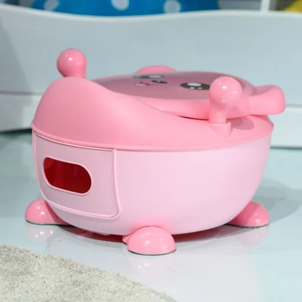 Pot de bébé Siège de toilettes pour enfant de 6 mois à 5 ans avec Couvercle anti-odeur en Forme d’Ours 1,9 L, Rose