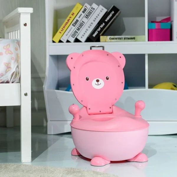 Pot de bébé Siège de toilettes pour enfant de 6 mois à 5 ans avec Couvercle anti-odeur en Forme d’Ours 1,9 L, Rose